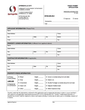 Fillable Online Springville Fence Permit Springville Ut Form Fax Email