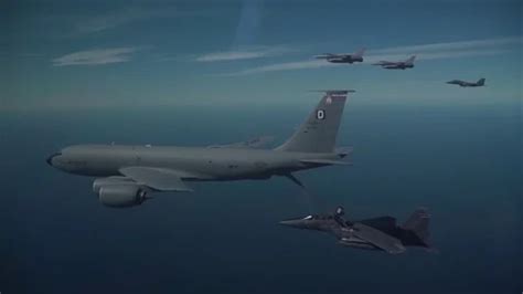 Aerial view of KC-135 refueling F-16 Fig... | Stock Video | Pond5