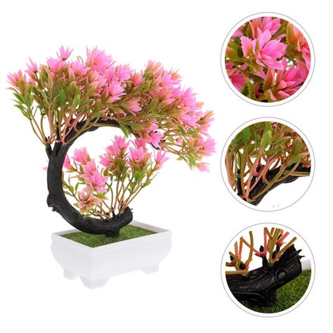 Pink Plastic Artificial Potted Plant Office Outdoor Flower Pots Ebay