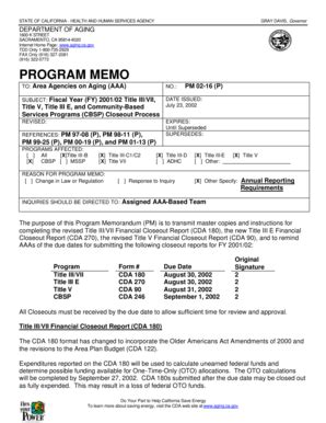 Fillable Online Aging Ca Program Memo PDF Aging Ca Fax Email Print