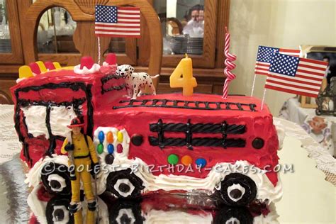 Fun Homemade Fire Truck Cake With Candy Decorations Firetruck Cake