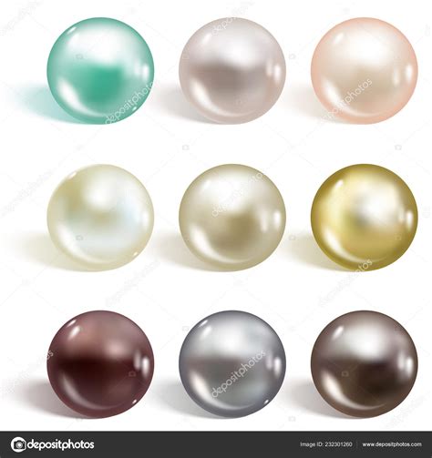 Realistic Different Colors Pearls Set Colored Nacre Formed Shell Pearl Stock Vector Image By