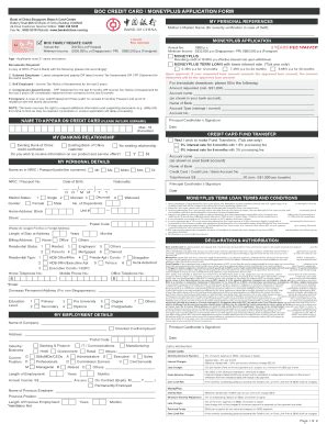 Fillable Online Boc Credit Card Moneyplus Application Form Fax Email