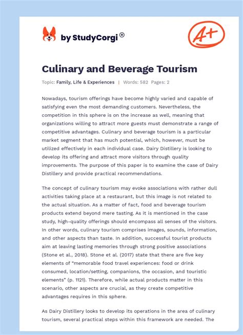 Culinary And Beverage Tourism Free Essay Example