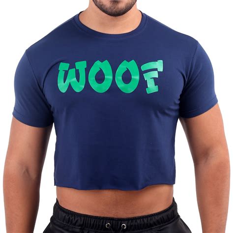 ABYDOS Men S Crop Top LGBT Shirt For Men Gay Crop Top Dark Blue Woof Printed Gay Tank Top