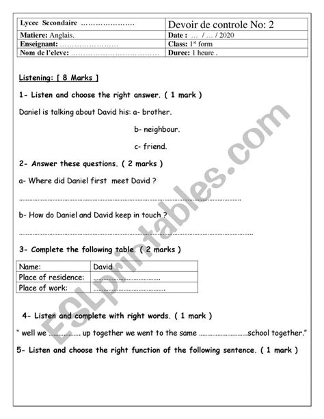 First Year Midterm Test 2 ESL Worksheet By Dellobu