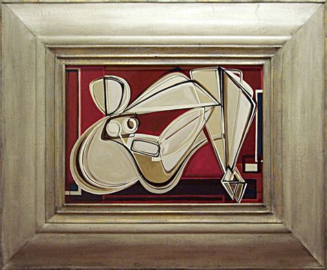 B Reclining Nude In Red Room Oil Acrylic On Board In Modern Cream And Gold Cushion Frame