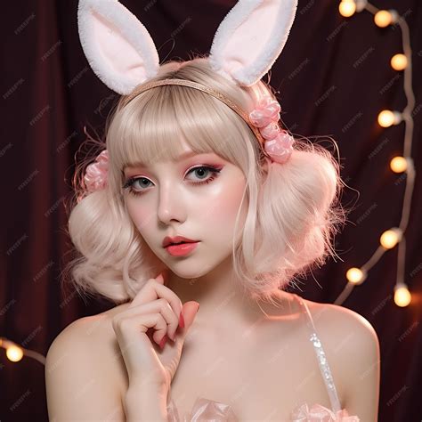 Premium Ai Image A Woman With Bunny Ears And A Bunny Ears On Her Head