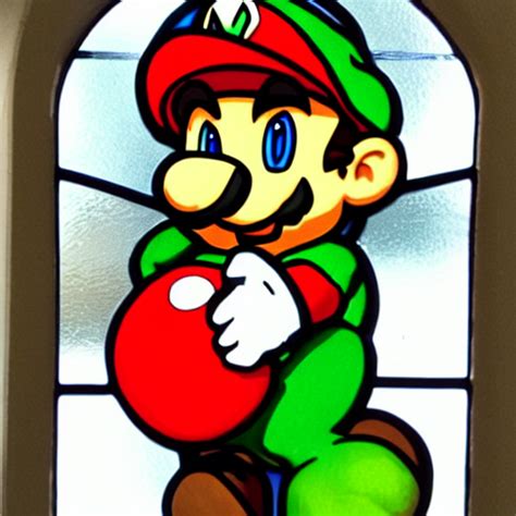 Krea Ai Stained Glass Window Super Mario Theme Mushrooms