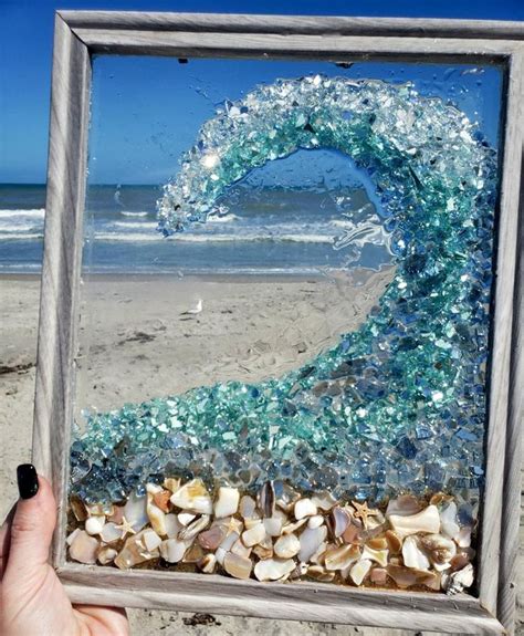 Crushed Glass Beach Wave Sea Glass Window Art Sea Glass Art Projects Beach Glass Projects