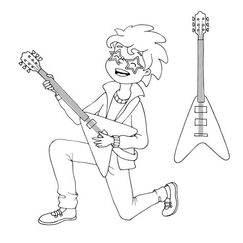 Coloriage Guitariste avec sa guitare électrique à imprimer