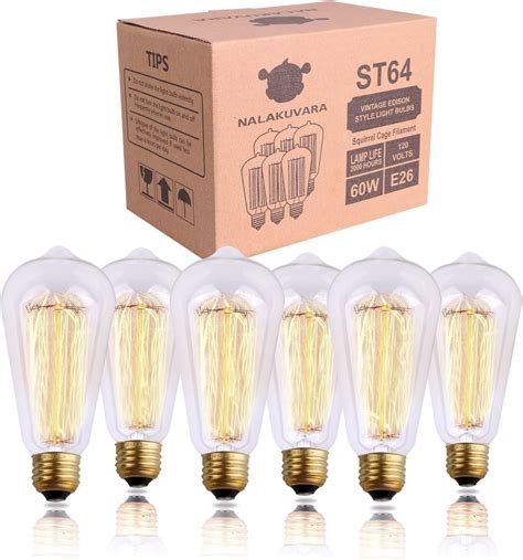 6 Pack Edison Light Bulbs 60 Watt Vintage Incandescent Edison Bulb Set 2700k Amber Warm Light