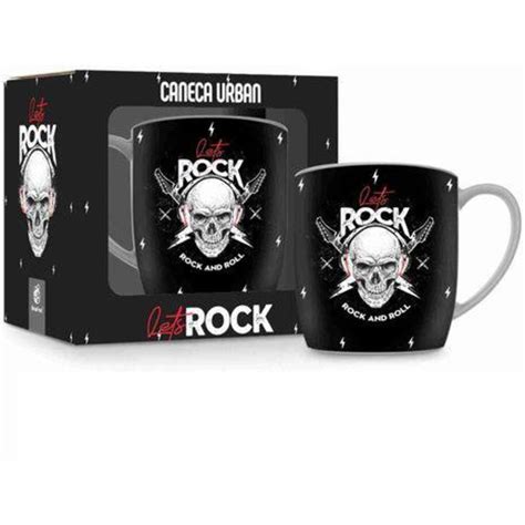 Caneca Porcelana Urban Caveira Lets Rock Ml Brasfoot