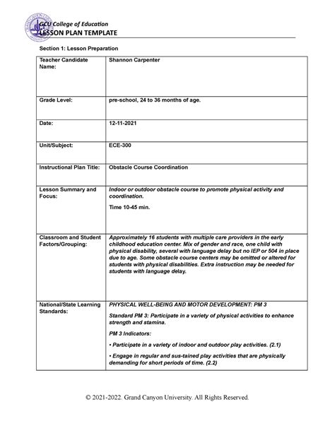 COE Lesson Plan ECE 300 LESSON PLAN TEMPLATE Section 1 Lesson