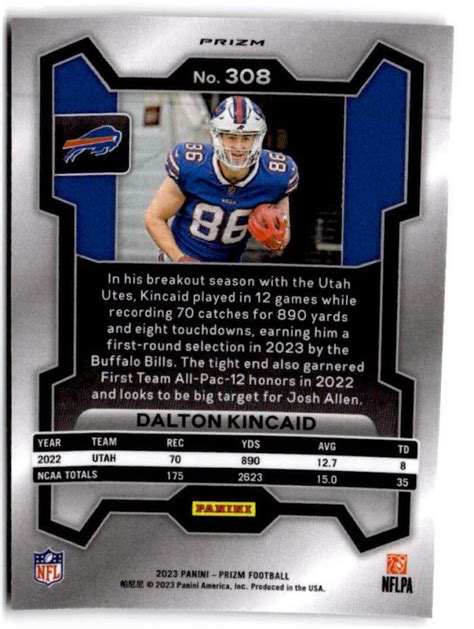 2023 Panini Prizm Prizm Silver 308 Dalton Kincaid RC Rookie Bills EBay