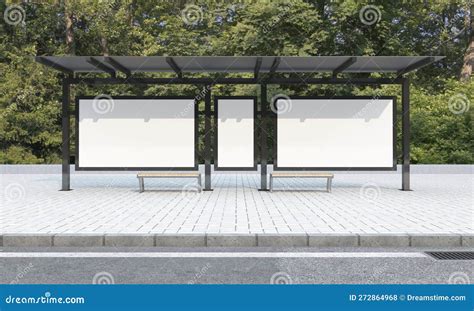 Bus Stop And Bus Shelter Outdoor Advertising Signage Mockup Stock