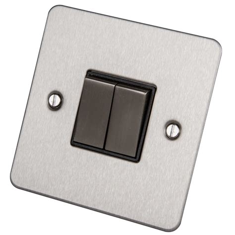 Lga Selectric 1m 10a 2 Gang 2 Way Light Switch Black Insert Satin Chrome Fscm 201 Cef