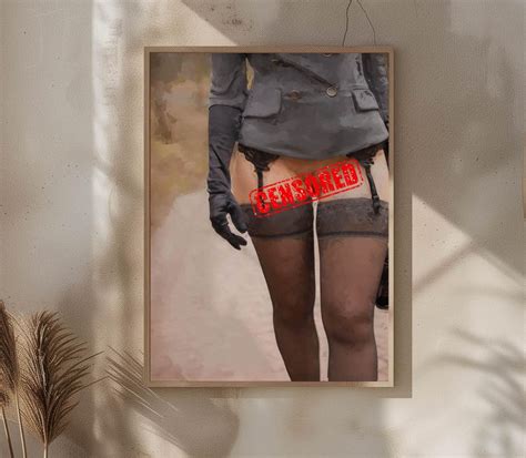 Nude Mature Woman Erotic Art Print Woman Spread Legs Oil Painting Half Naked Woman In Stockings