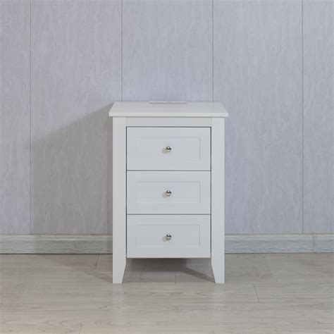 Red Barrel Studio® White 3 Drawer Nightstand With Charging Station And