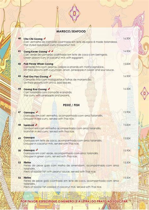 Menu at Sala Thai restaurant, Lisbon