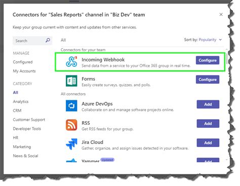 Webhook For Microsoft Teams