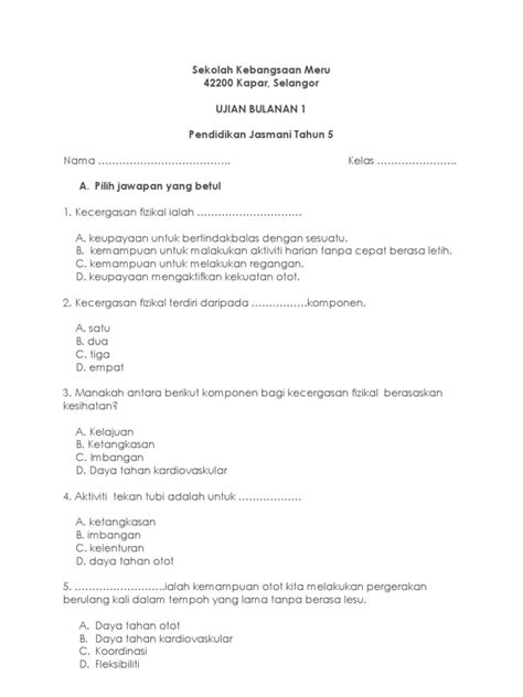 Yus Soalan Pendidikan Jasmani Tahun 5 Pdf