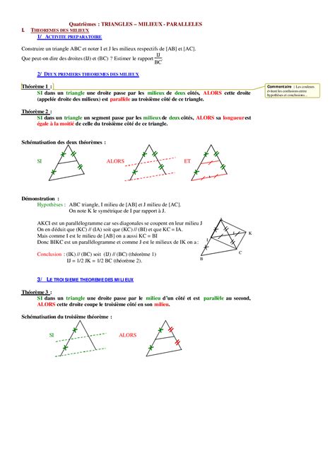 Triangles Et Droites Parall Les R Sum De Cours Fr Alloschool