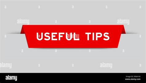 Red Color Inserted Label With Word Useful Tips On Gray Background Stock