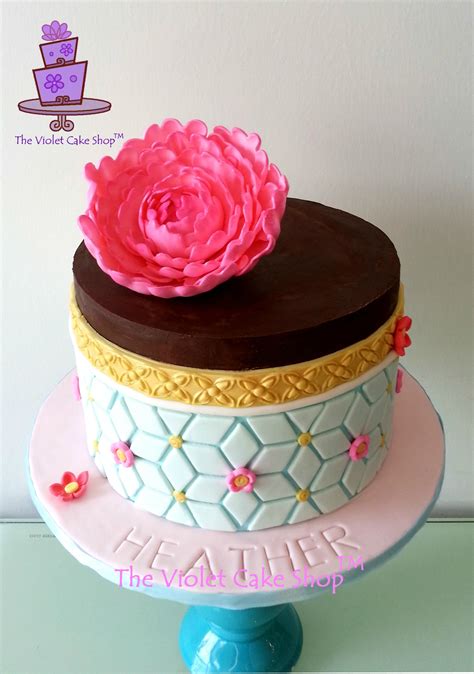 Semi Naked Ganache With Geometric Pattern And Hot Pink Gumpaste Peony Cakecentral