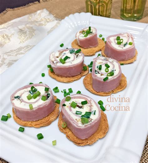 Canapés De Jamón York Y Queso En Rollitos Receta De Divina Cocina