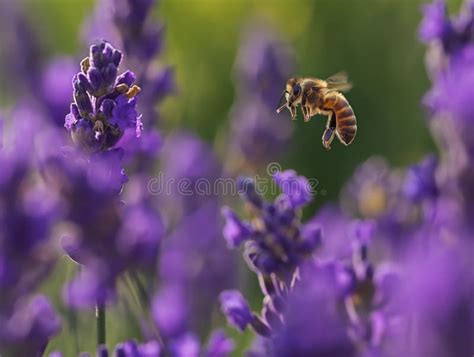 Honey Bee Pollinates Lavender Flowers Sunny Lavender Lavender Flowers