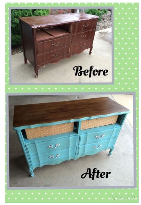 French Provincial Style Dresser Redo Missing Drawers Cute Basket Replacements Teal With Dark