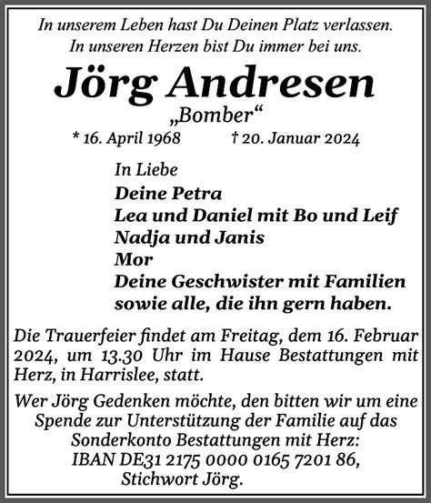 Jörg Andresen Traueranzeige Flensburger Tageblatt