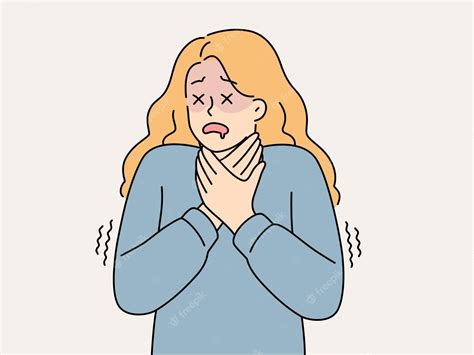 Premium Vector | Woman has health problems and suffocates grabs neck