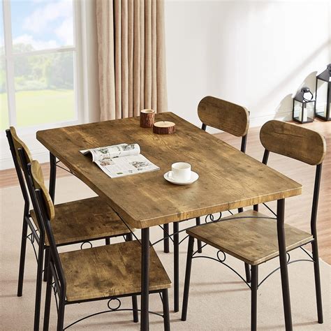 VECELO Juego De Mesa De Comedor De 5 Piezas Metal Y Madera Rectangular