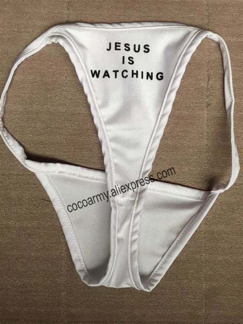 Jesus Is Watching You Funny Letter Printed V String Thong Brief