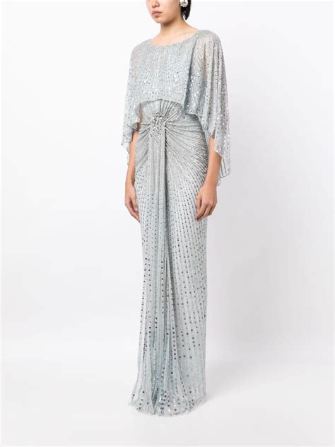 Jenny Packham Mae Sequin Embellished Gown Blue Farfetch Uk