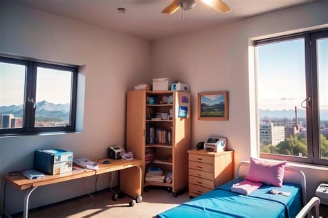 Premium AI Image | A bedroom with a desk and a desk with a bookcase and ...