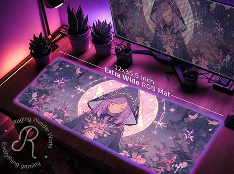 Kawaii Witch Anime Purple Large Desk Mat Rgb Japanese Cute Shoujo