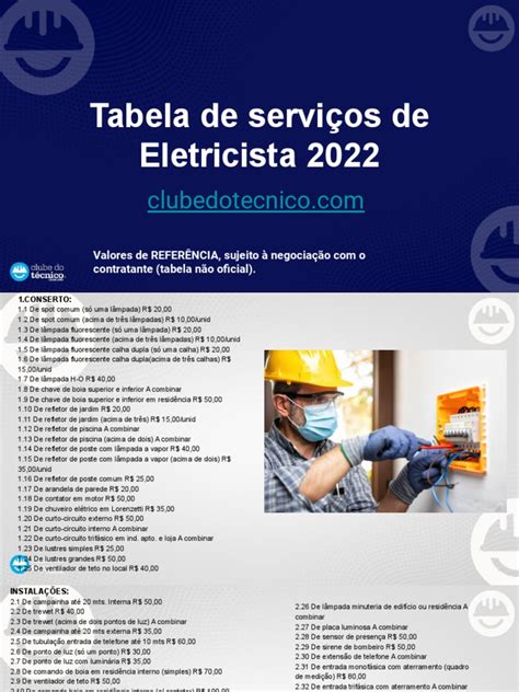 Tabela Eletricista 2022 Pdf