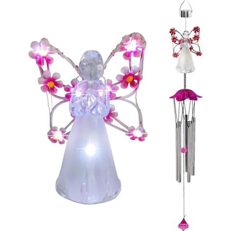 N365 Carillon Éolien Solaire À Led En Forme D Ange Décoration De