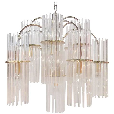 Lightolier Midcentury Glass Rod Chandelier For Sale at 1stdibs