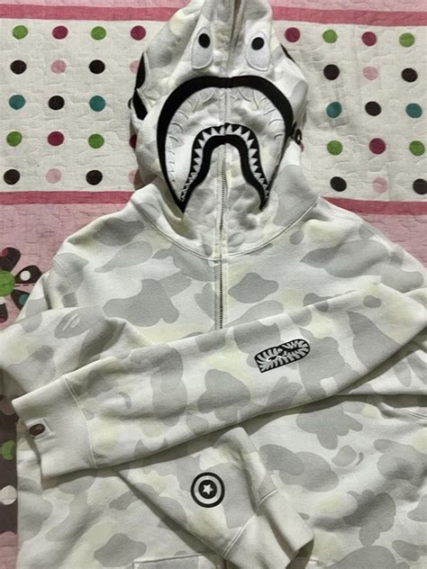 Bape White Camo Ponr Shark Full Zip Hoodie Mens Fashion Tops And Sets Hoodies On Carousell