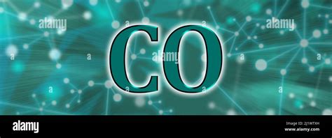 CO symbol. Carbon monoxide molecule on green network background Stock ...