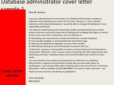 Database Administrator Cover Letter Ppt