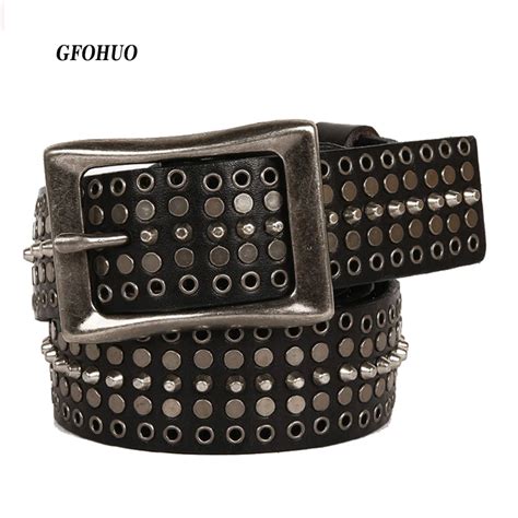 Echt Leer Cowboy Riem Gesp Vintage Metalen Klinknagel Punk Riemen Voor