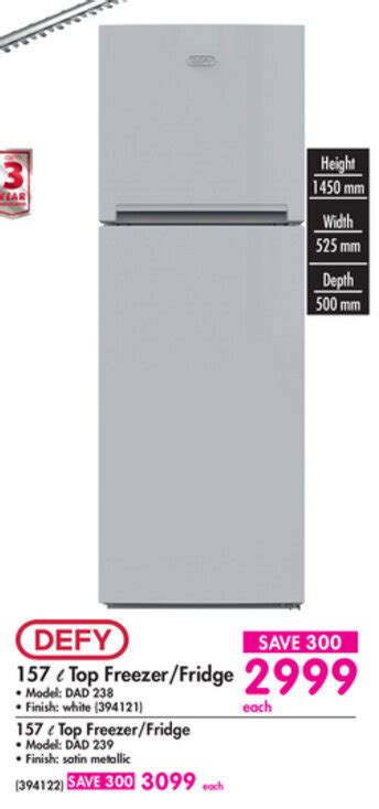 Defy 157L Top Freezer Fridge Offer At Makro