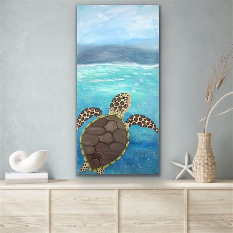 Original, Sea Turtle Canvas Painting, Beach Cottage Decor, Tropical ...