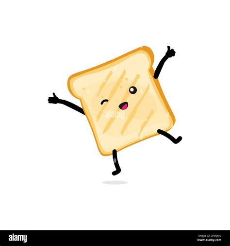 Cute Happy Cartoon Funny Toast Icon Smiling Toast Bread Character