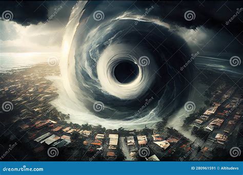 Tropical Cyclone, with Its Massive Eye Visible, Hovering Over Storm-ravaged City Stock ...